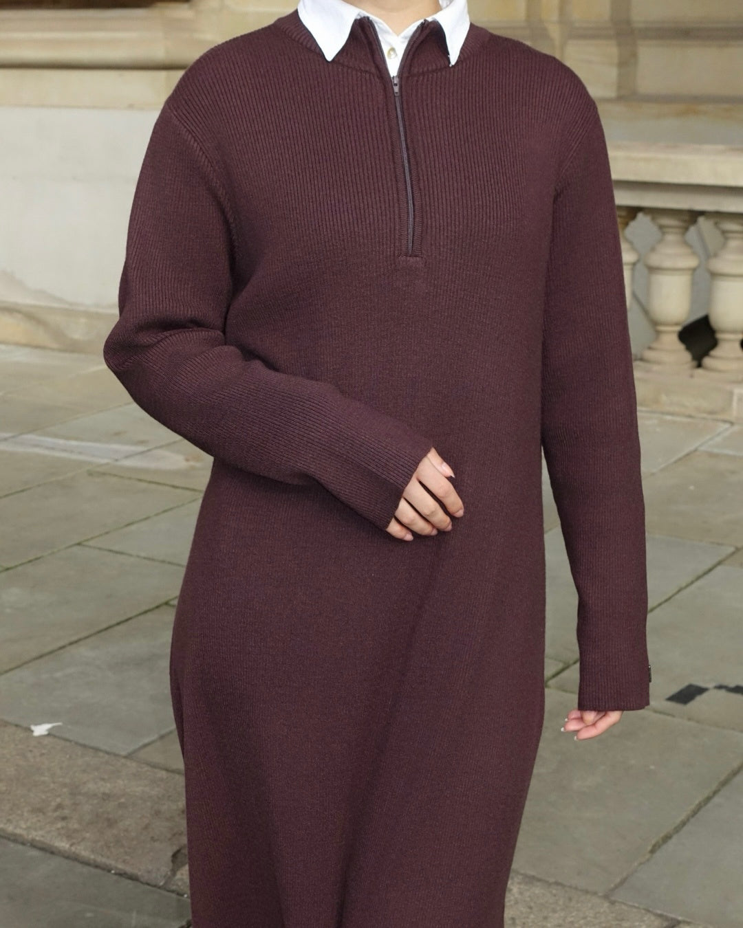 NOYA RIBBED VISCOSE ZIP UP DRESS